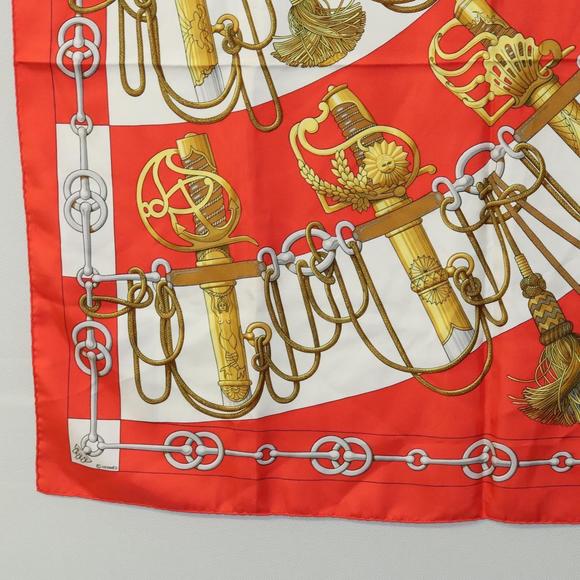 HERMES Carre 90 Scarf ""Cliquetis "" Silk Red Auth KD223 - Picture 8 of 14